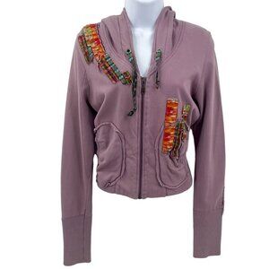 Vintage Free People Abstract Boho Hooded Zip Up Jacket Coat Purple Small